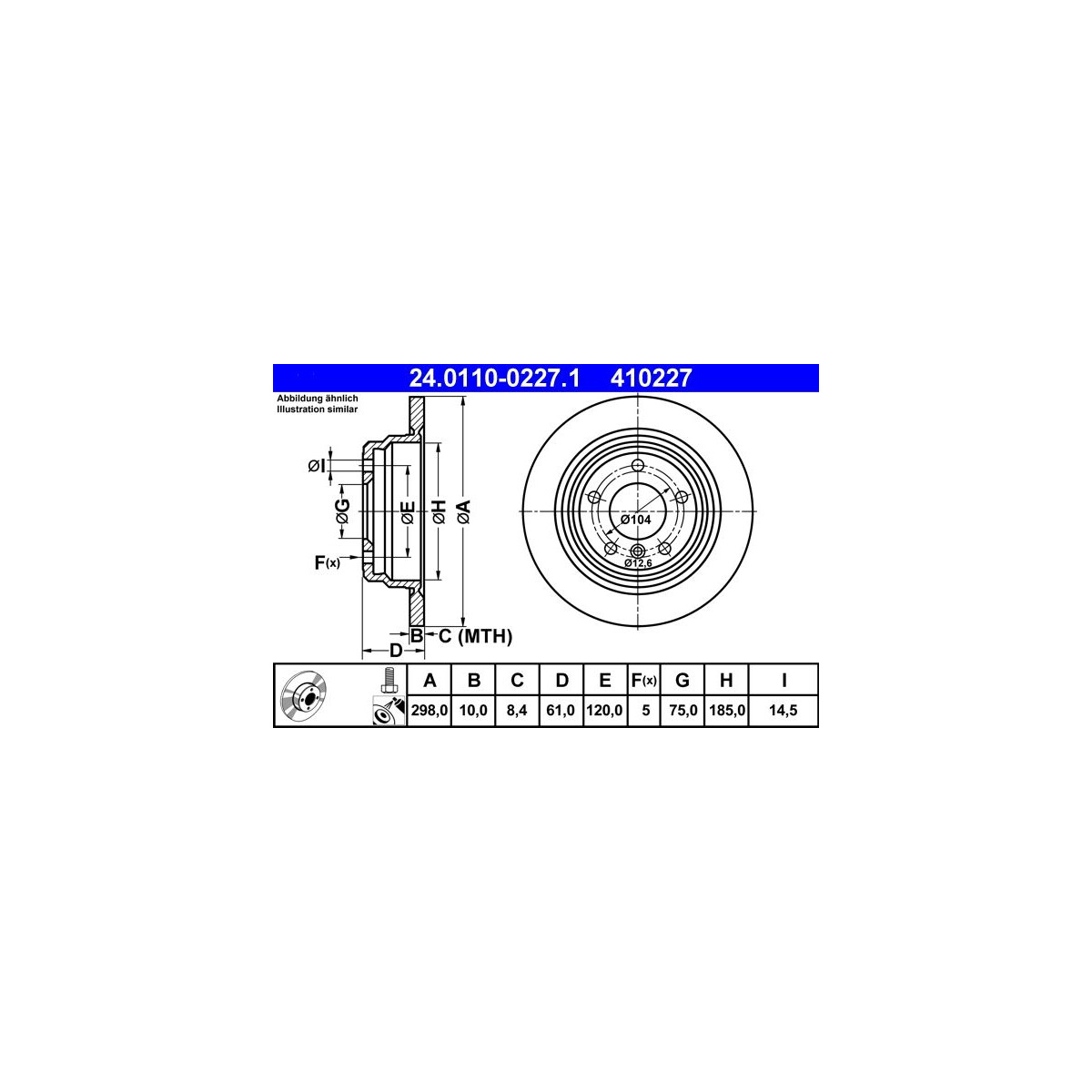 ATE Bremsscheibe 24.0110-0227.1 - 24011002271 für 34 21 1 163 669