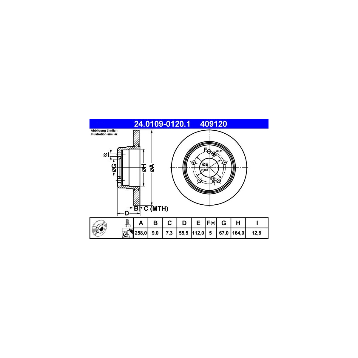ATE Bremsscheibe 24.0109-0120.1 - 24010901201 für 202 423 00 12