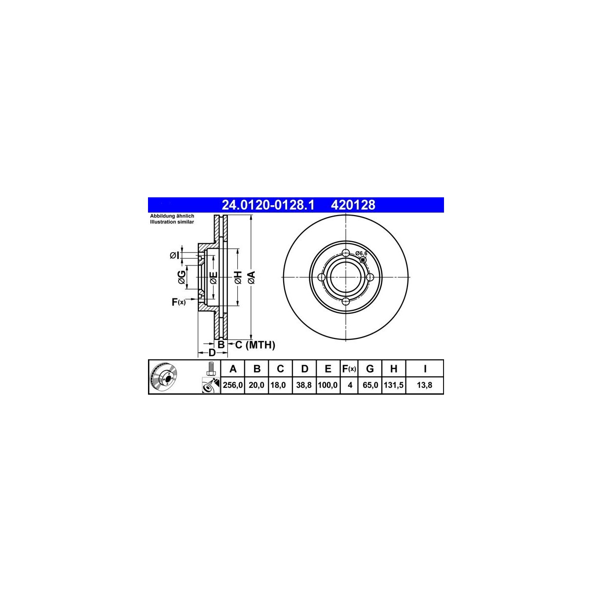 ATE Bremsscheibe 24.0120-0128.1 - 24012001281 für 321 615 301 D