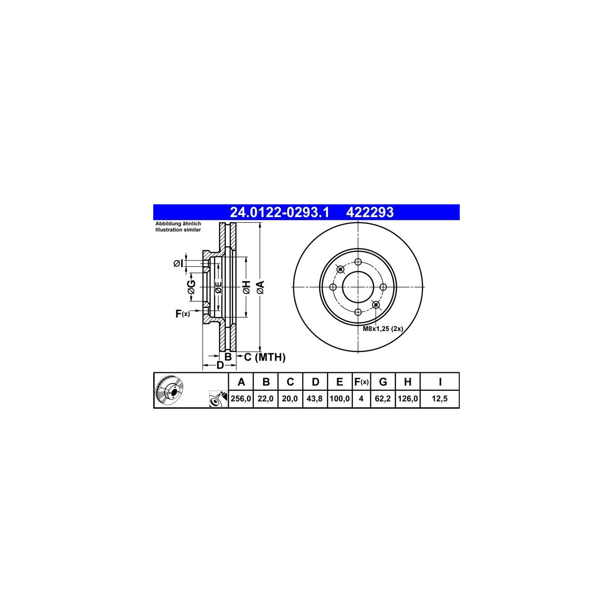 ATE Bremsscheibe 24.0122-0293.1 - 24012202931 für 51712-C8000
