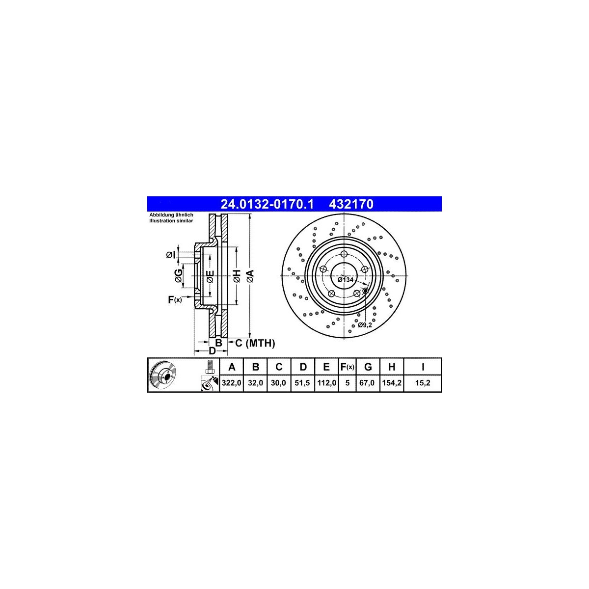 ATE Bremsscheibe 24.0132-0170.1 - 24013201701 für 218 421 03 12