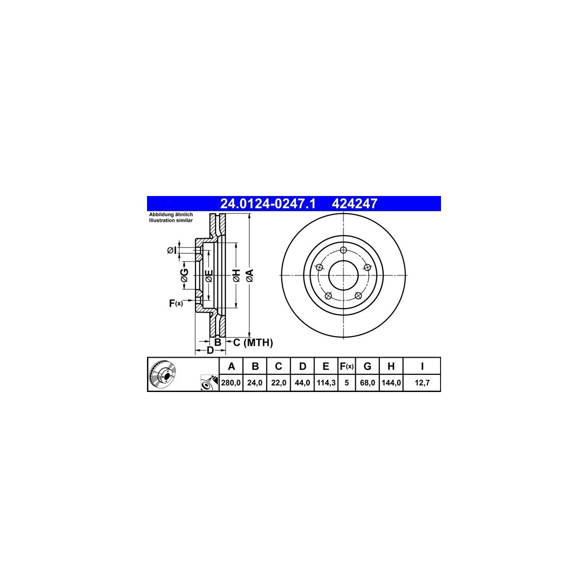 ATE Bremsscheibe 24.0124-0247.1 - 24012402471 für 40206-1KA3B
