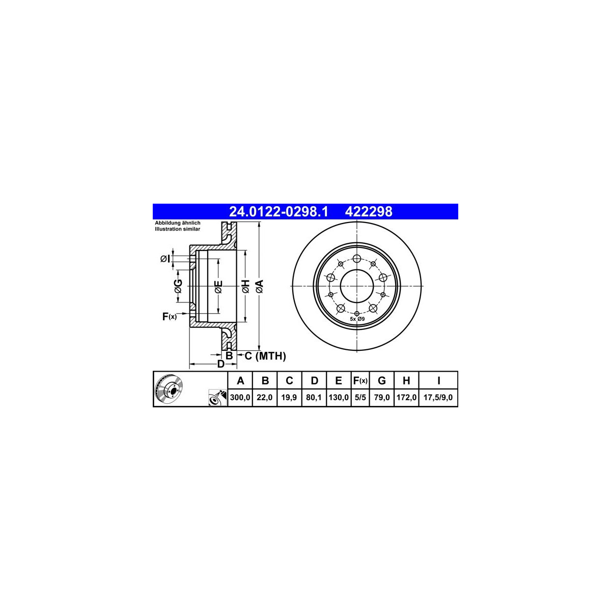 ATE Bremsscheibe 24.0122-0298.1 - 24012202981 für 16 124 357 80