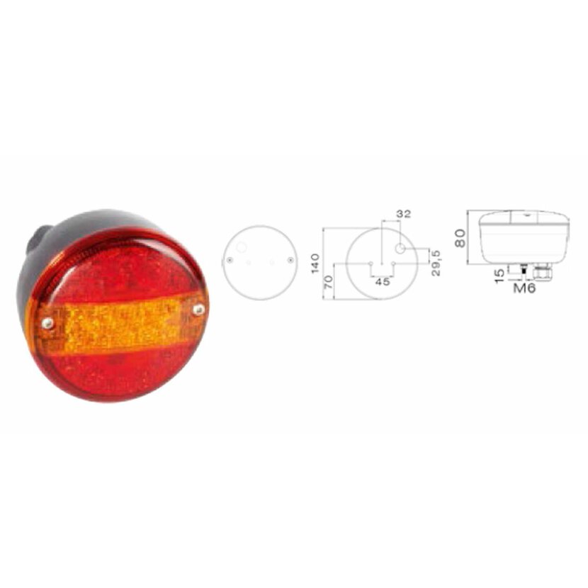 ASPÖCK 3-Kammerleuchte LED, 12/24 V, 140 mm Ø, 0,50 m, open end - 33-8403-041 - 338403041
