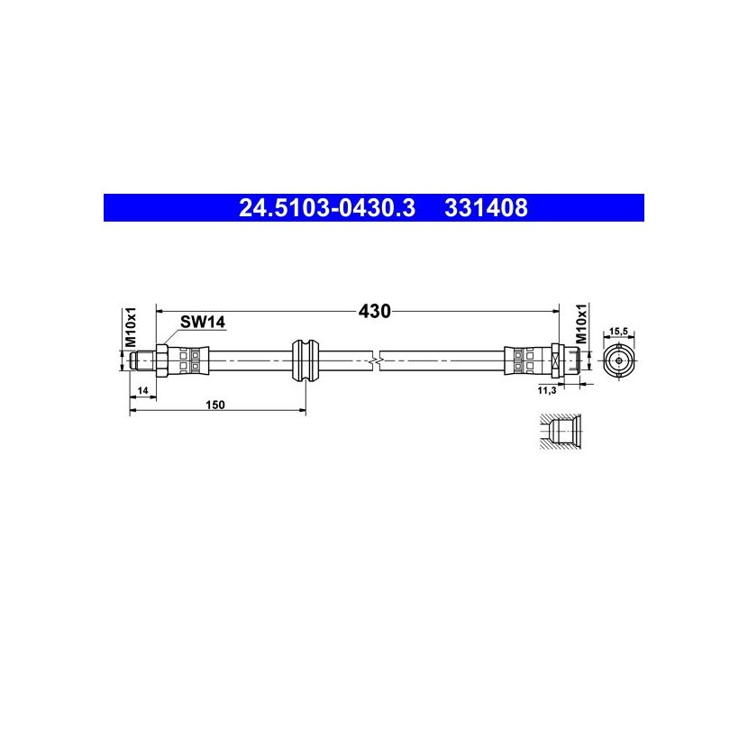 Ate Tubo Flessibile Freni 24.5103-0430.3, Lunghezza 430 Mm, Compatibile Con BMW Serie 3 E Z3, Ricambio Originale - 4