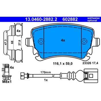 ATE Bremsbelagsatz, Scheibenbremse 13.0460-2882.2 -...