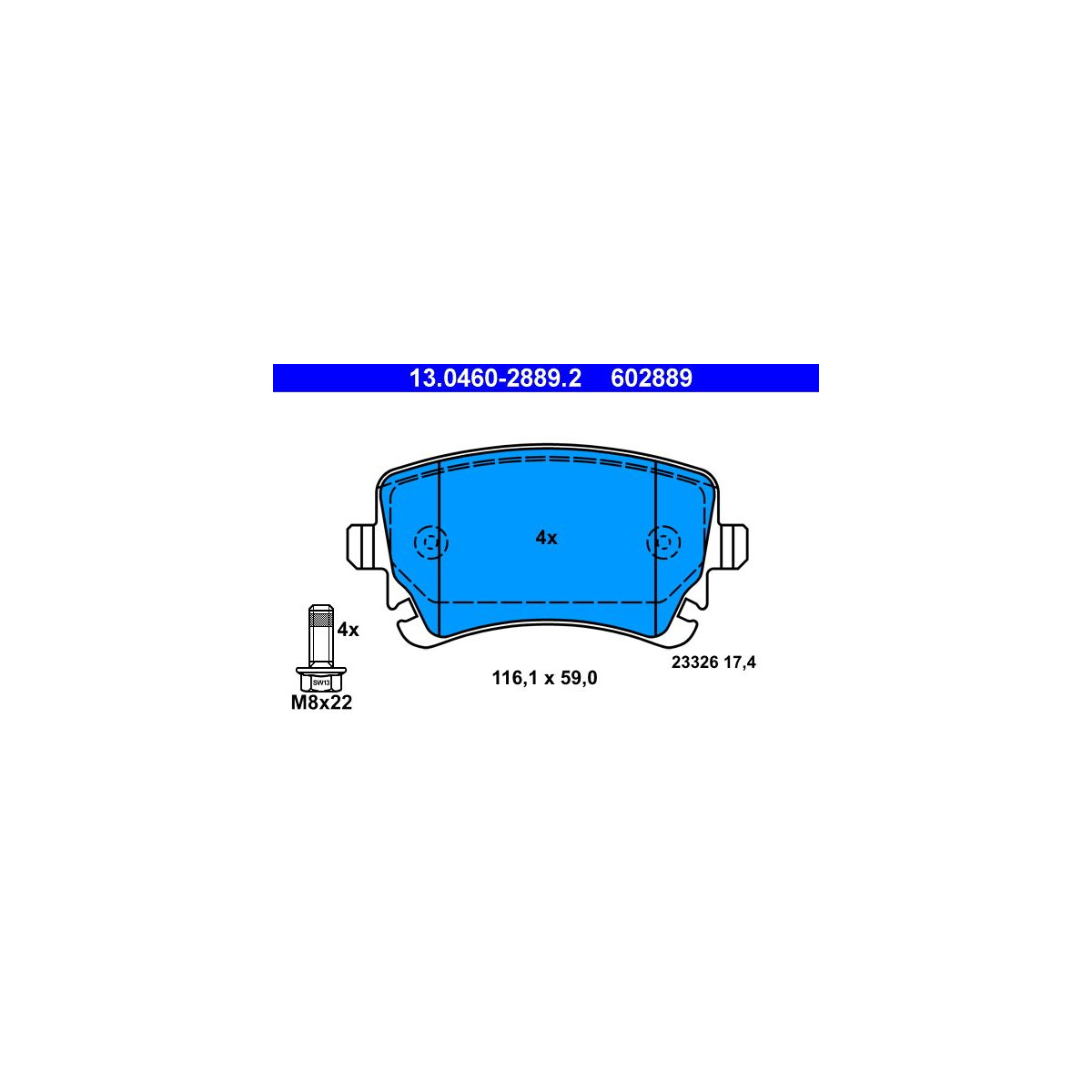 ATE Bremsbelagsatz, Scheibenbremse 13.0460-2889.2 - 13046028892 für 4B3 698 451