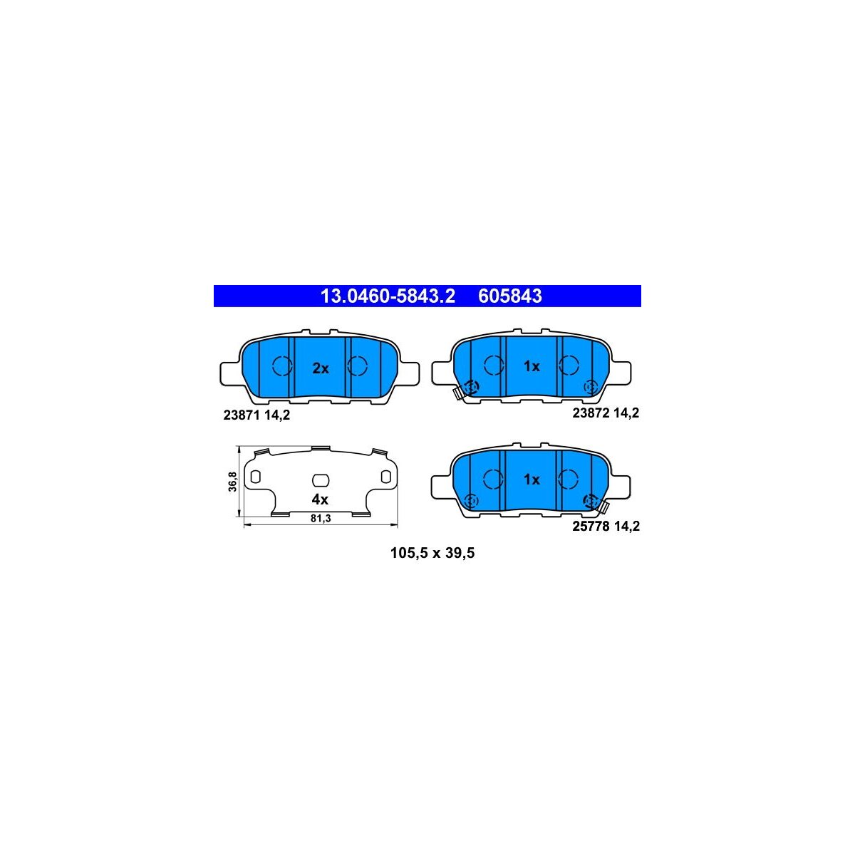 ATE Bremsbelagsatz, Scheibenbremse 13.0460-5843.2 - 13046058432 für 44060-8H385