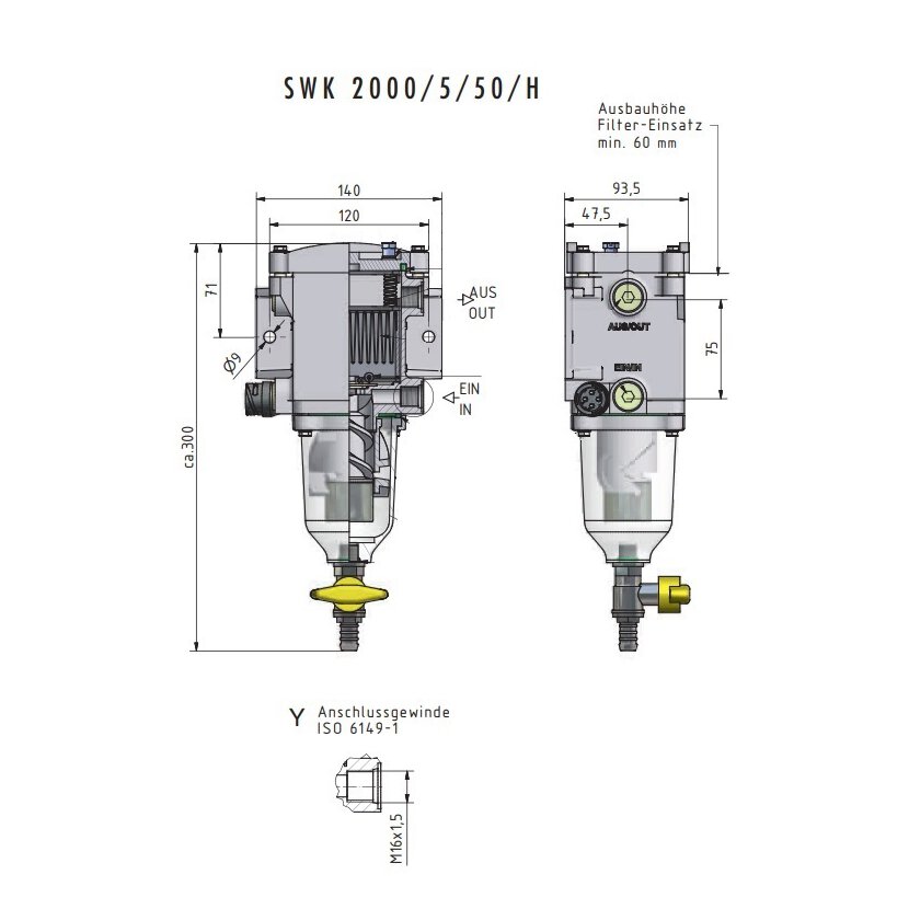 Separ Filter - SWK-2000 4 Polig bis 450 Watt - SWK-2000/5/50/H024300/W13/P30/C01