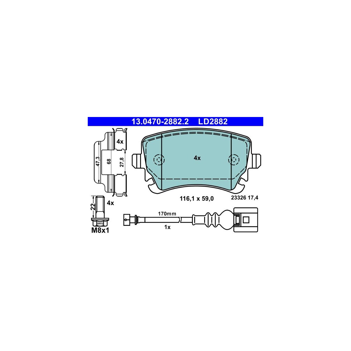 ATE Bremsbelagsatz, Scheibenbremse 13.0470-2882.2 - 13047028822 für 7E0 698 451