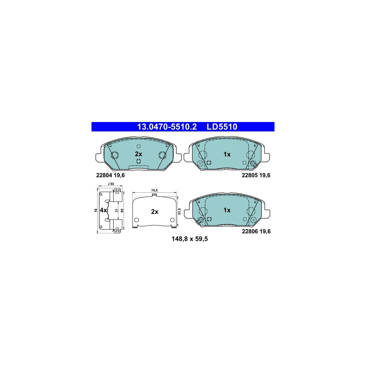 ATE Bremsbelagsatz, Scheibenbremse 13.0470-5510.2 - 13047055102 für 58101-G4A00