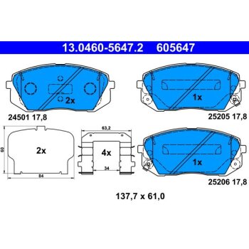 ATE Bremsbelagsatz, Scheibenbremse 13.0460-5647.2 -...