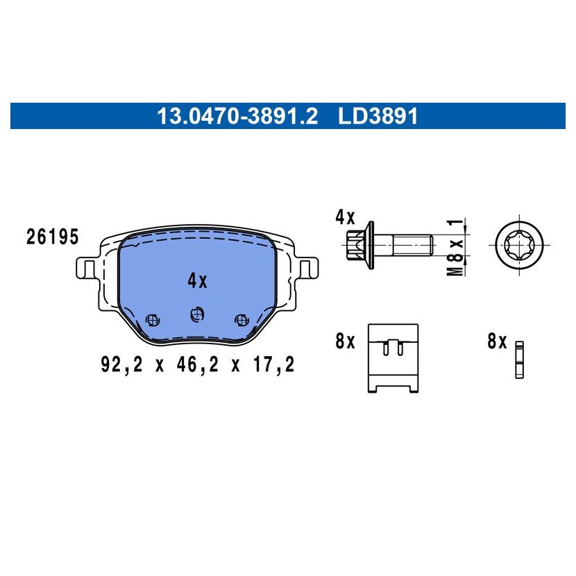 ATE Bremsbelagsatz, Scheibenbremse 13.0470-3891.2 - 13047038912 für 16 647 371 80