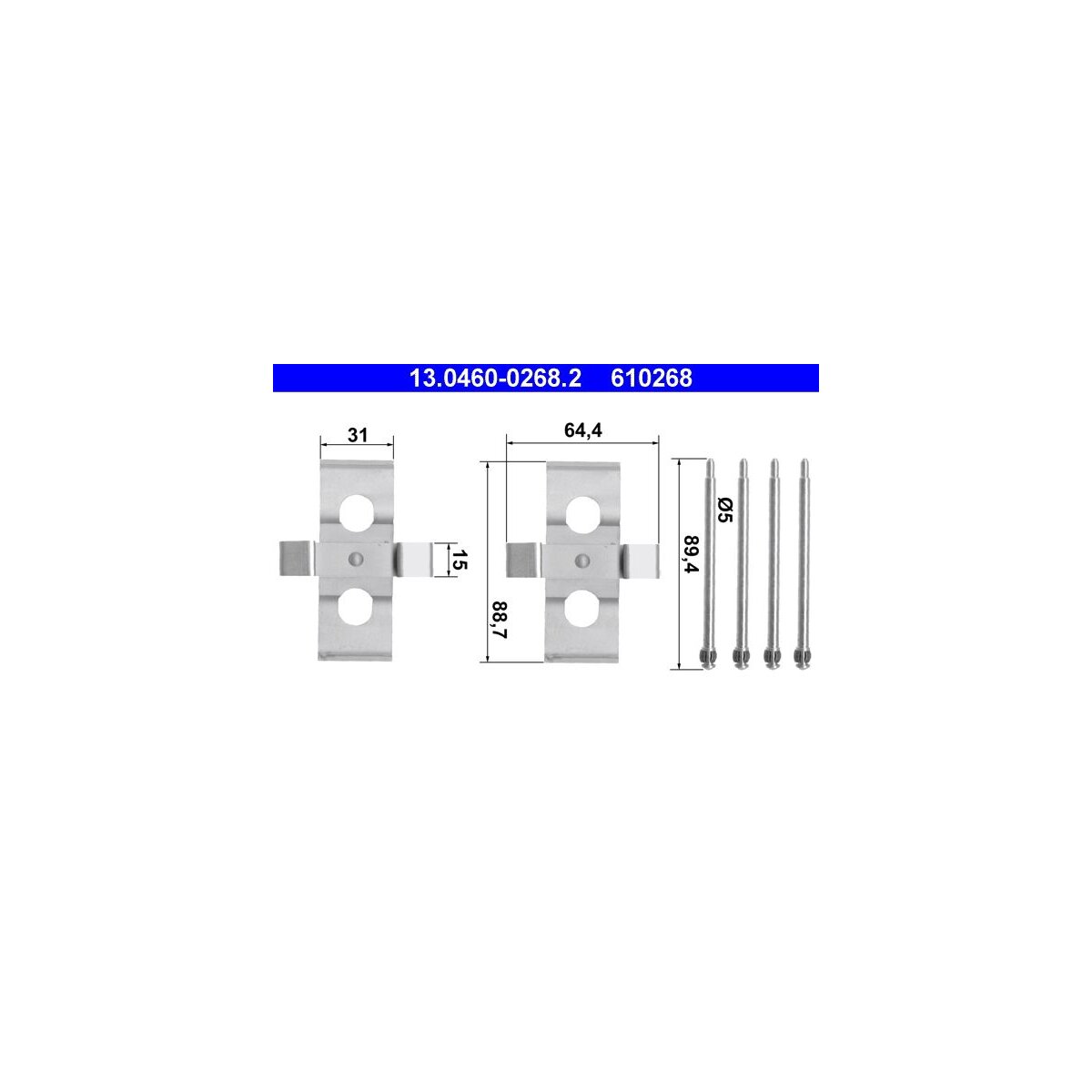 ATE Zubehörsatz, Scheibenbremsbelag 13.0460-0268.2 - 13046002682 für 000 421 39 91