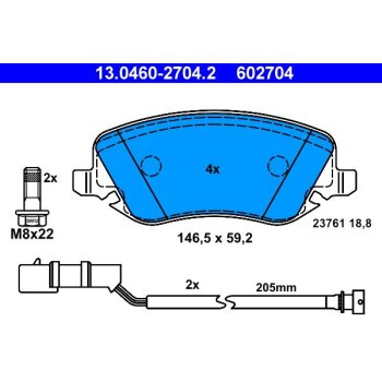 ATE Bremsbelagsatz, Scheibenbremse 13.0460-2704.2 -...