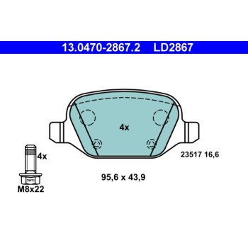 ATE Bremsbelagsatz, Scheibenbremse 13.0470-2867.2 -...