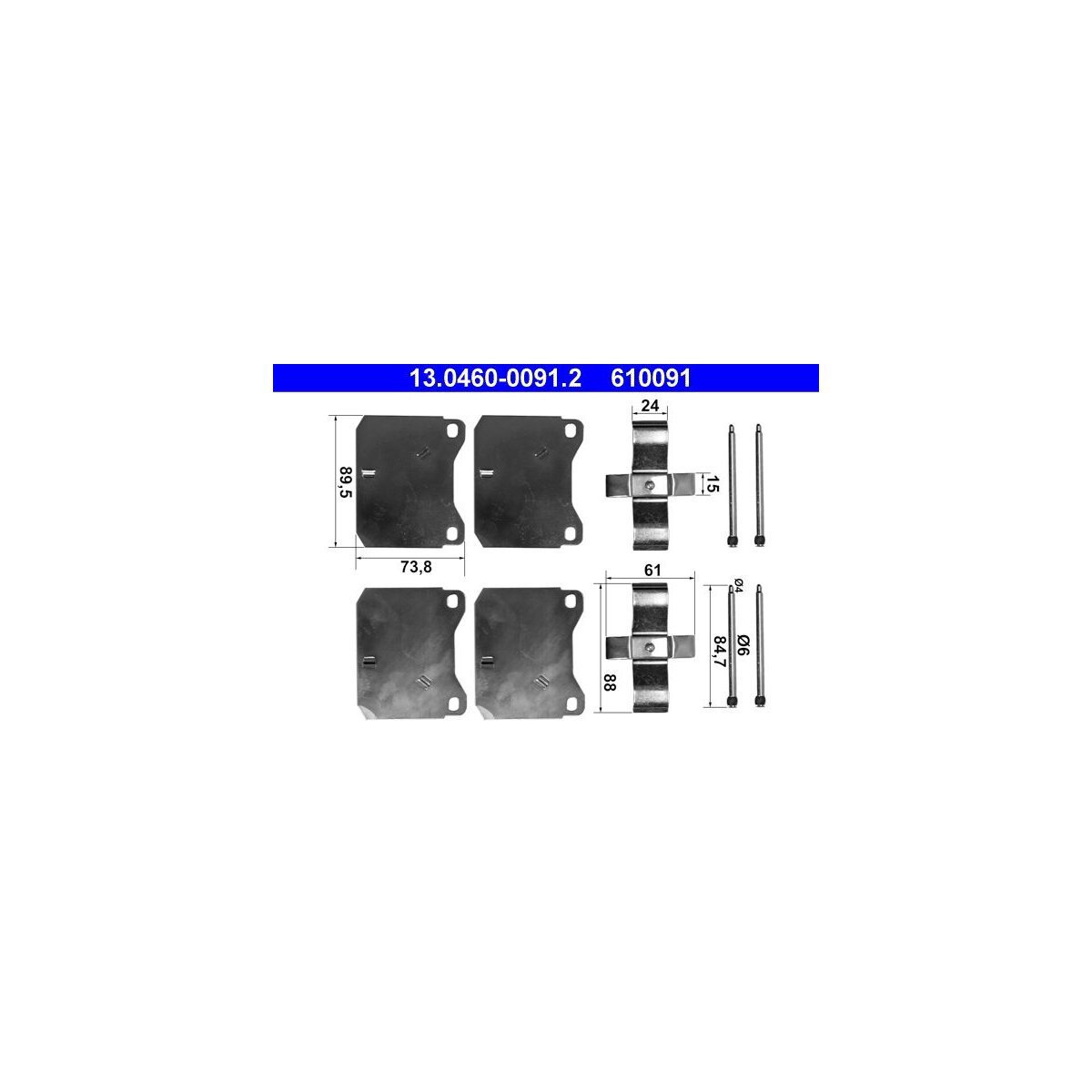 ATE Zubehörsatz, Scheibenbremsbelag 13.0460-0091.2 - 13046000912