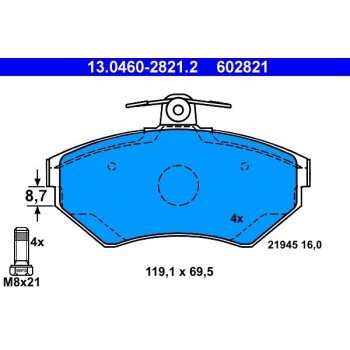 ATE Bremsbelagsatz, Scheibenbremse 13.0460-2821.2 -...
