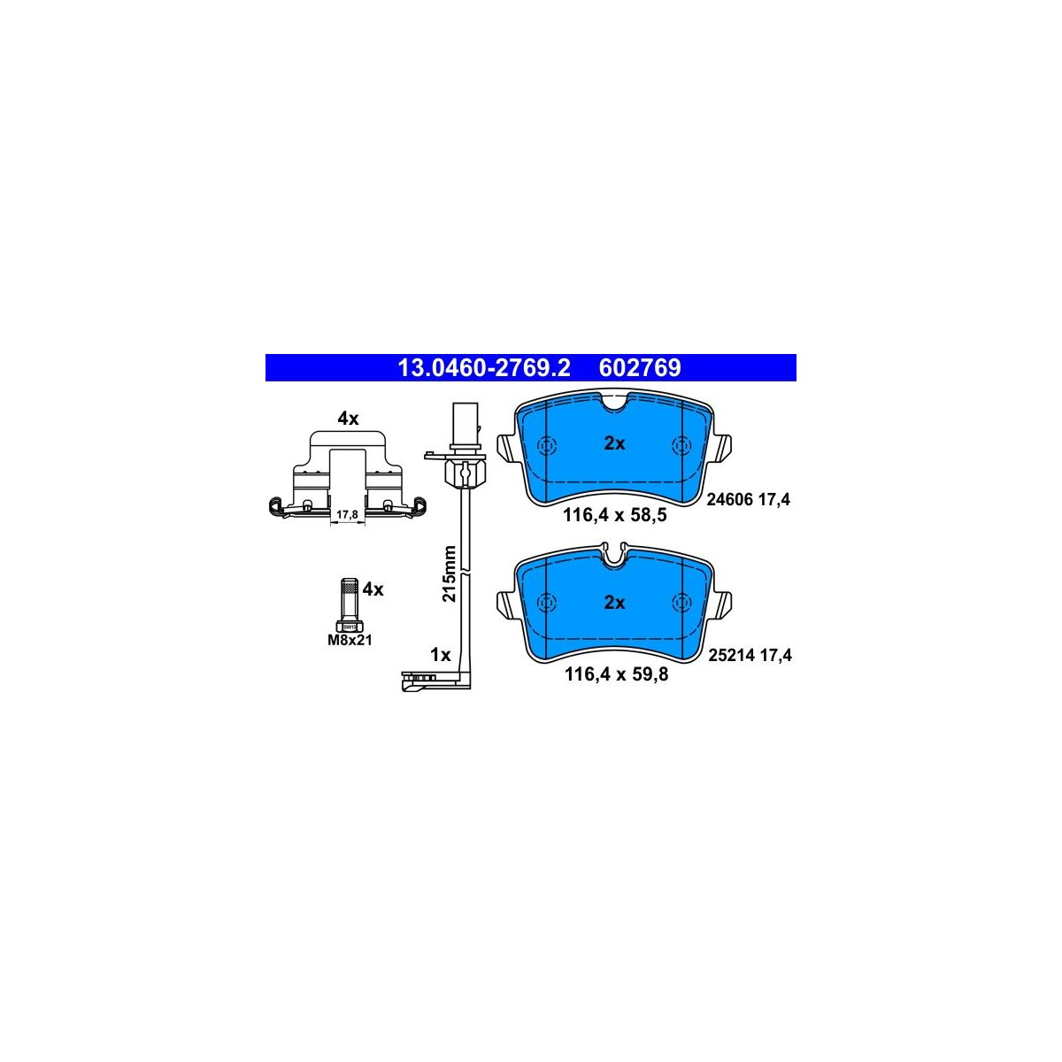ATE Bremsbelagsatz, Scheibenbremse 13.0460-2769.2 - 13046027692 für 4G0 698 451