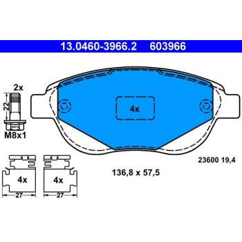 ATE Bremsbelagsatz, Scheibenbremse 13.0460-3966.2 -...