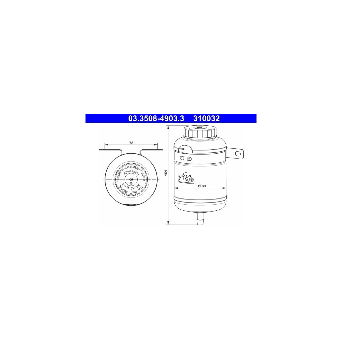 ATE Ausgleichsbehälter, Bremsflüssigkeit 03.3508-4903.3 - 03350849033 für XK-186580