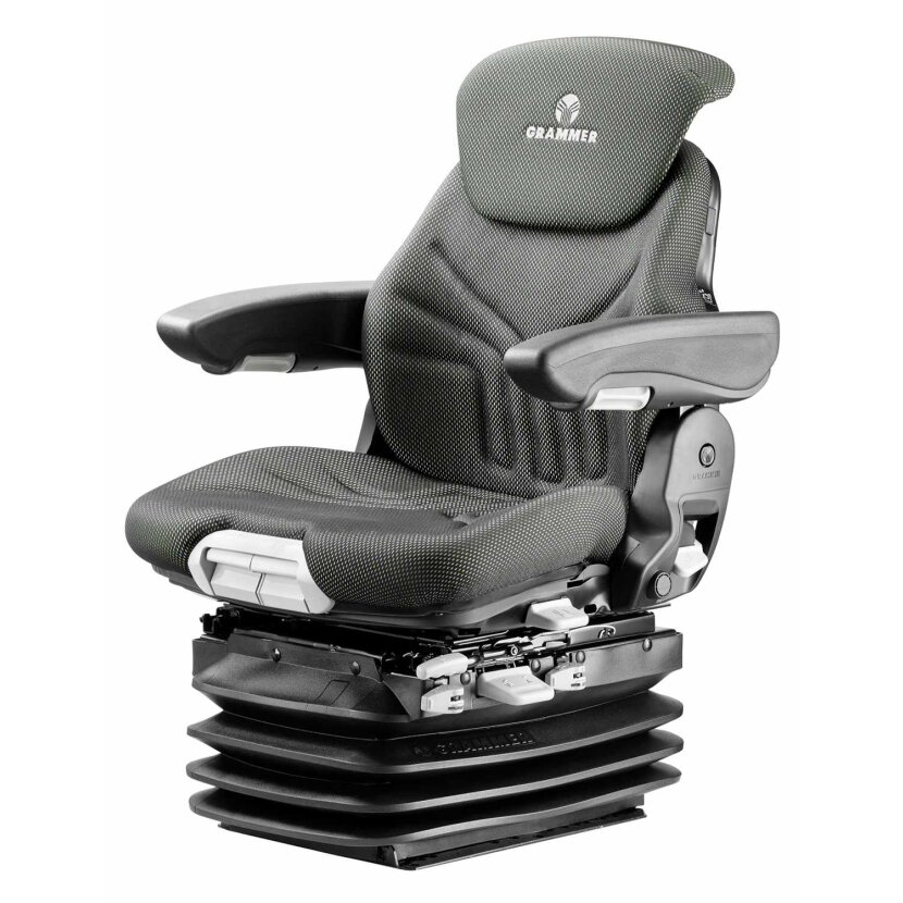 Sondersitz Fendt: Auf Basis GRAMMER Schlepper Sitz Maximo Professional - NEW - 1288547TMSI - inklusive Armlehnenträger rechts, Sitzkontaktschalter inklusive passenden Ohmwerten und Fendt-Verkabelung