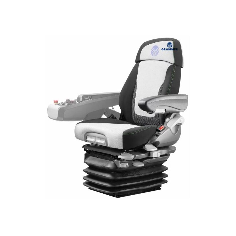 Sondersitz New Holland: Auf Basis GRAMMER Schlepper Sitz Maximo Dynamic PLUS - DUALMOTION - 1323523CNH - MSG 95AL/741 inklusive Armlehnenträger rechts, Sitzkontaktschalter inklusive passenden Ohmwerten und New Holland-Verkabelung