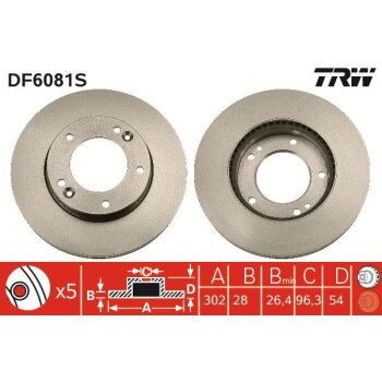 TRW Bremsscheibe DF6081S für 51712-3E500