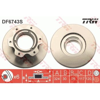 TRW Bremsscheibe DF6743S für 668 423 03 12