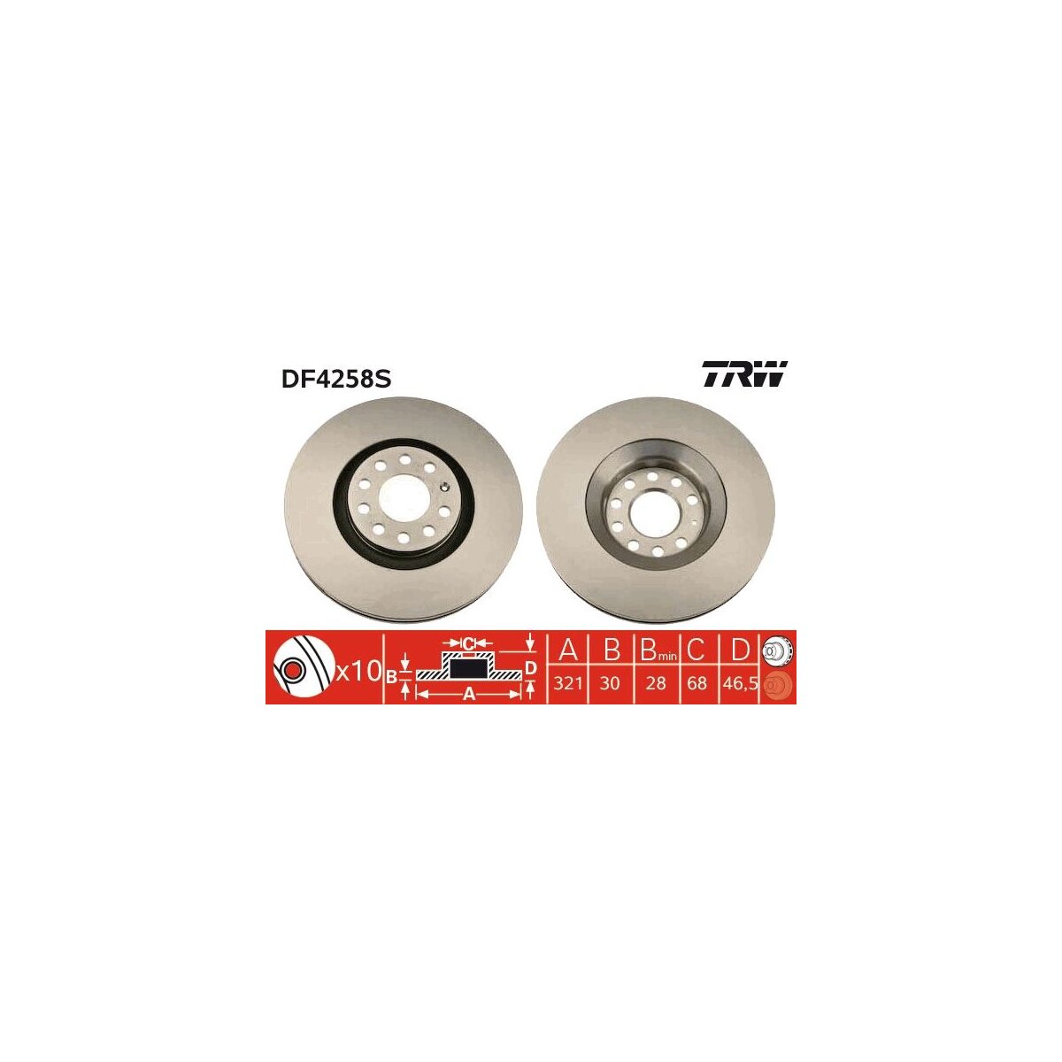 TRW Bremsscheibe DF4258S für 8E0 615 301 AD