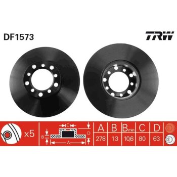 TRW Bremsscheibe DF1573 für 115 421 14 12