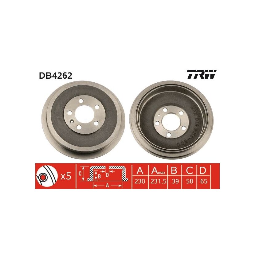 TRW Bremstrommel DB4262 für 1J0 609 617 B