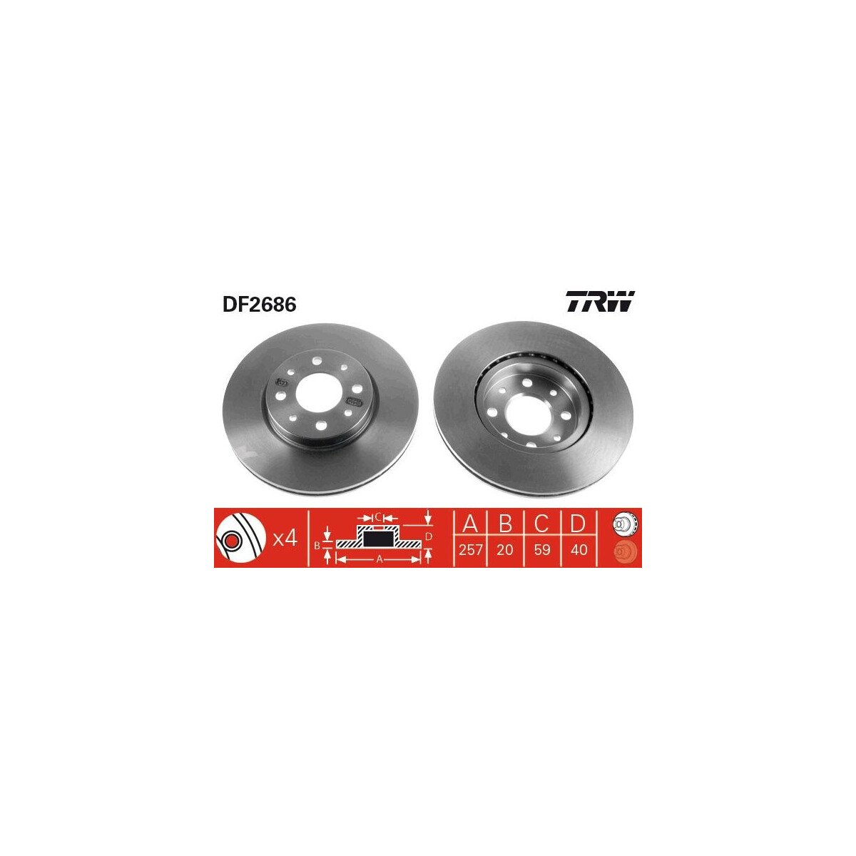 TRW Bremsscheibe DF2686 für 00608 10076