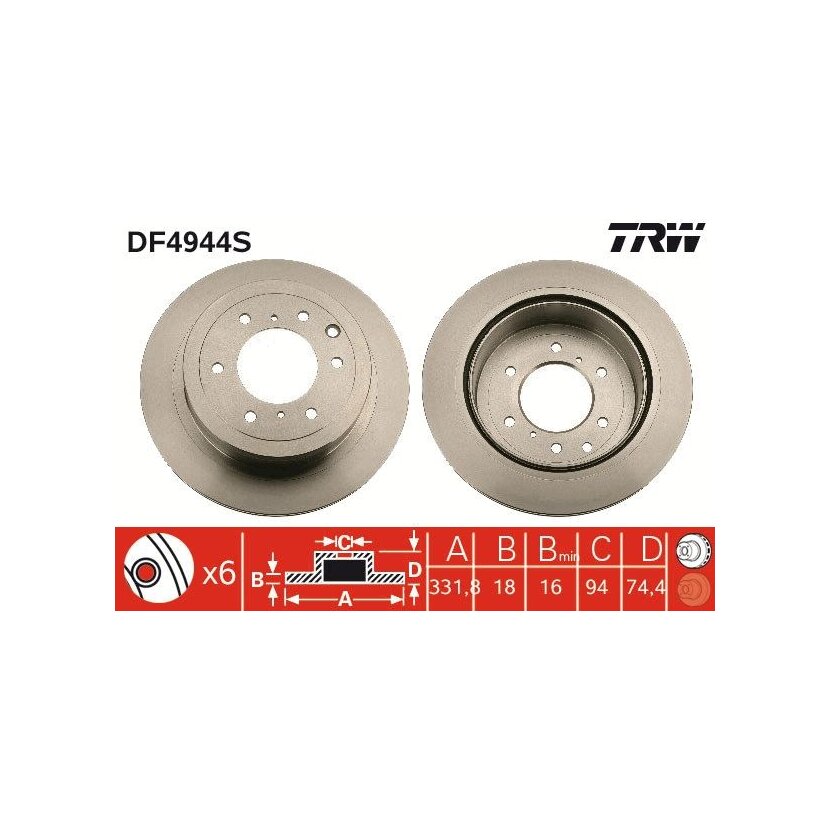 TRW Bremsscheibe DF4944S für 4615A037