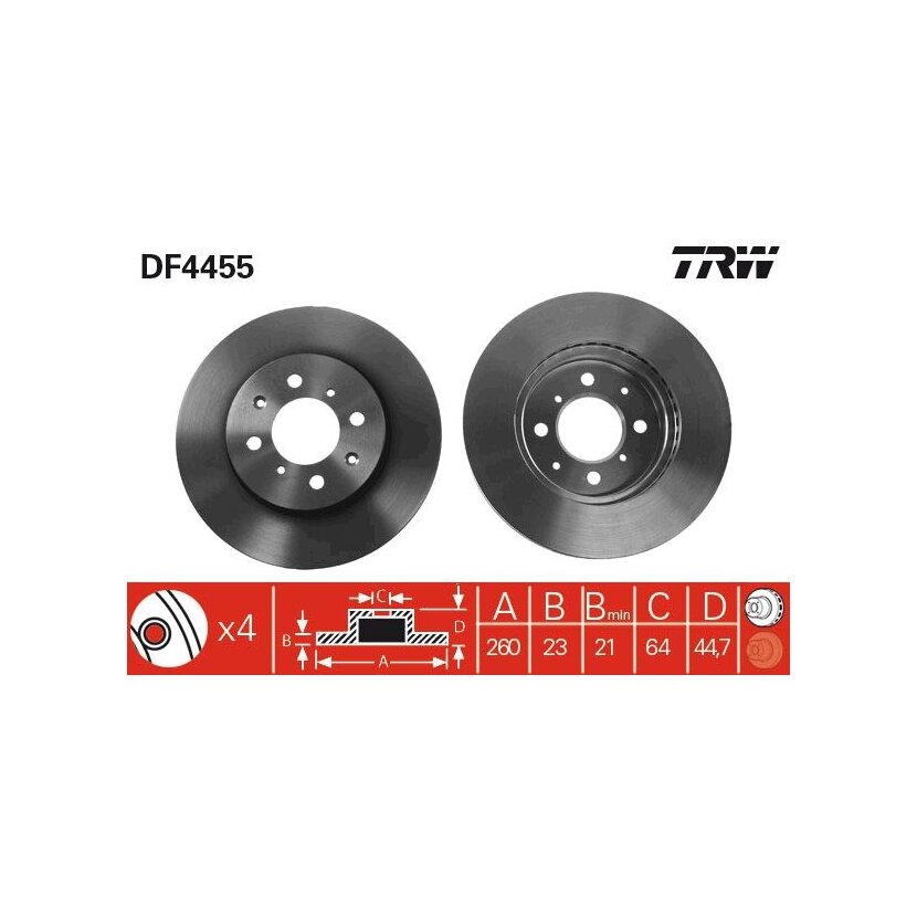 TRW Bremsscheibe DF4455 für 45251-S6F-E10