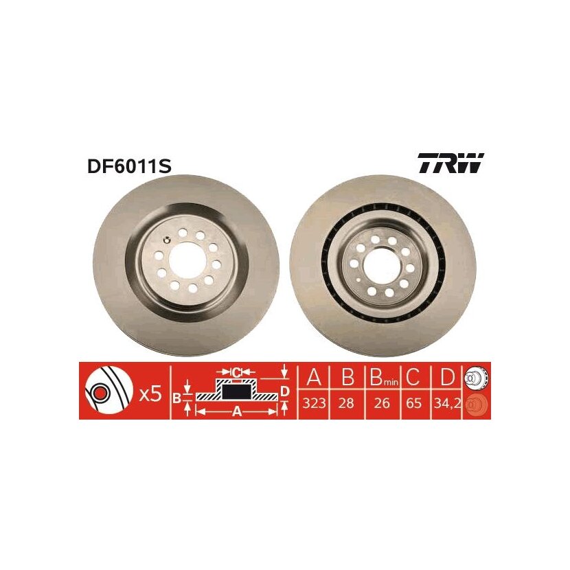 TRW Bremsscheibe DF6011S für 1ML 615 301