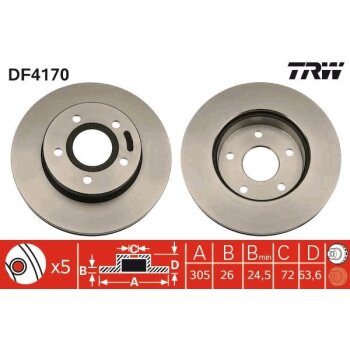 TRW Bremsscheibe DF4170 für 52098672