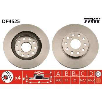 TRW Bremsscheibe DF4525 für 42431-17070