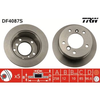 TRW Bremsscheibe DF4087S für 2D0 501 203