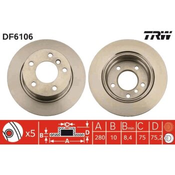 TRW Bremsscheibe DF6106 für 34 21 6 752 545