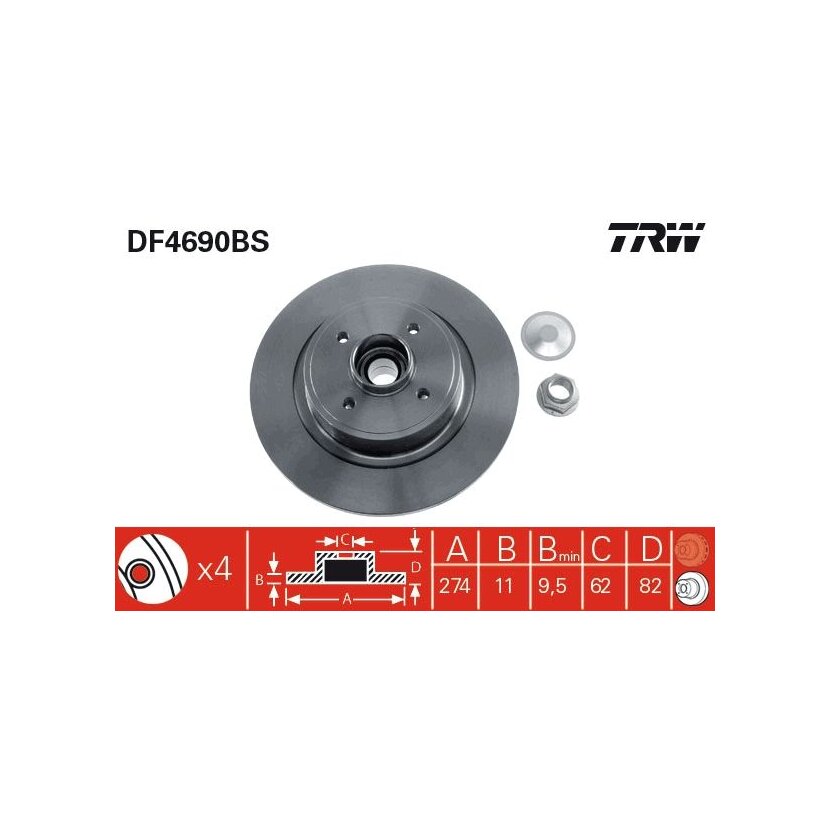 TRW Bremsscheibe DF4690BS für 77 01 208 230