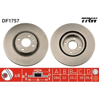 TRW Bremsscheibe DF1757 für 60812067