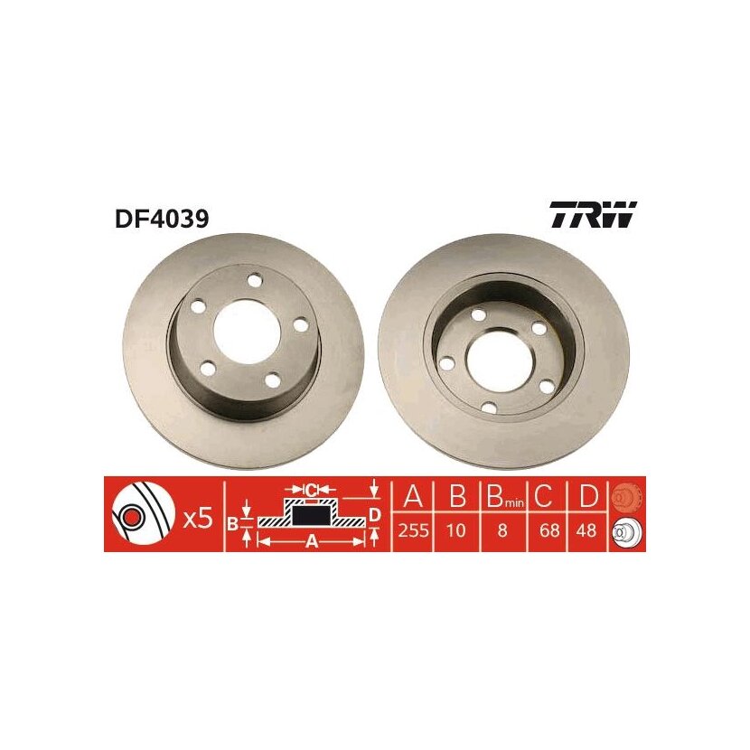 TRW Bremsscheibe DF4039 für 4B0 615 601 B