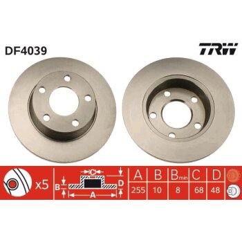 TRW Bremsscheibe DF4039 für 4B0 615 601 B