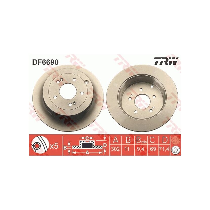TRW Bremsscheibe DF6690 für 58411-2B000