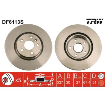 TRW Bremsscheibe DF6113S für 5 69 081