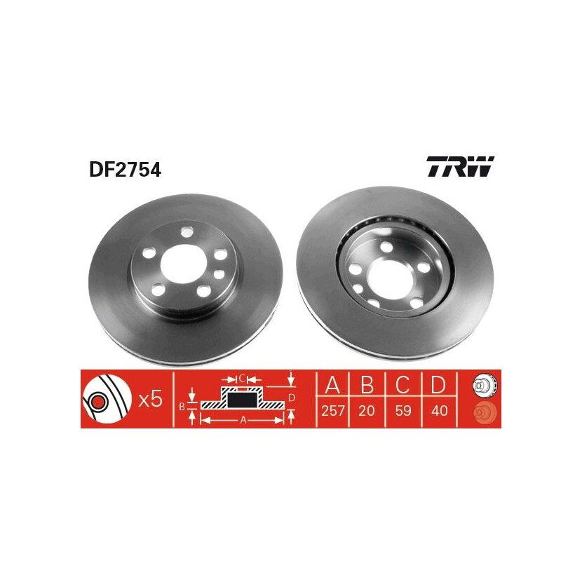 TRW Bremsscheibe DF2754 für 4249 L4