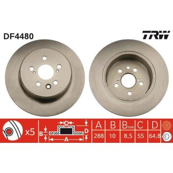 TRW Bremsscheibe DF4480 für 42431-20430