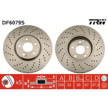 TRW Bremsscheibe DF6079S für 220 421 18 12