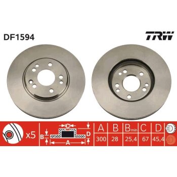 TRW Bremsscheibe DF1594 für 129 421 10 12